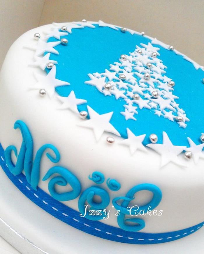 Blue White and Silver Christmas Cake