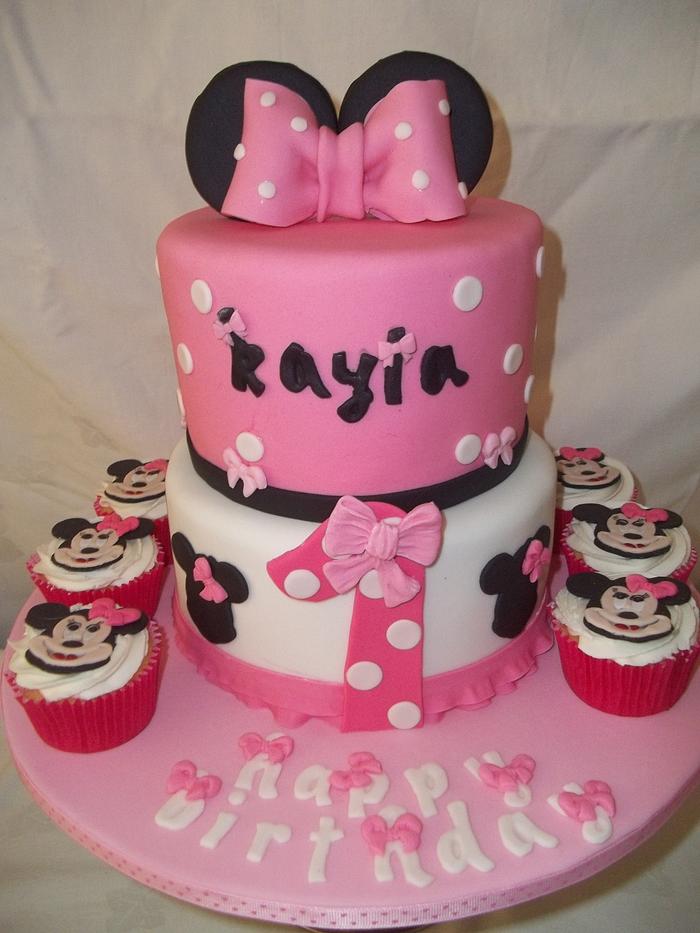 Minnie Mouse 2 tier and cupcakes