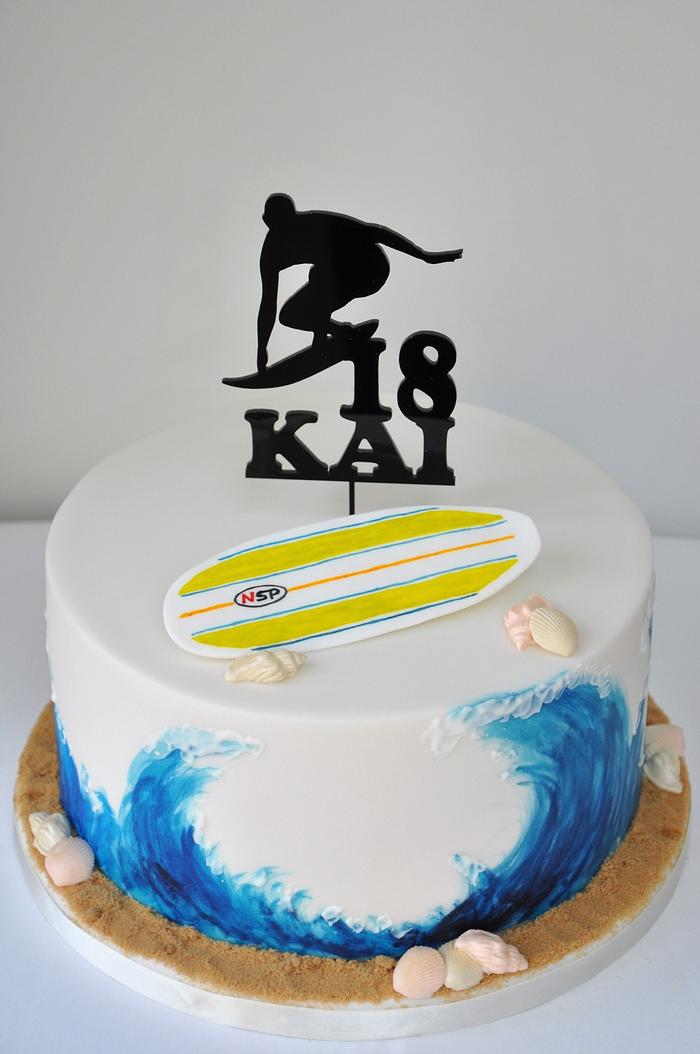 Cool surfer 18th birthday cake