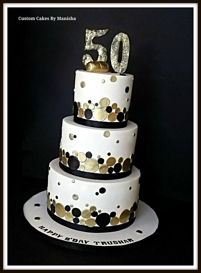 White,black and gold champagne themed 50th B'day cake!