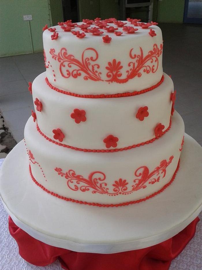 red stencil wedding cake