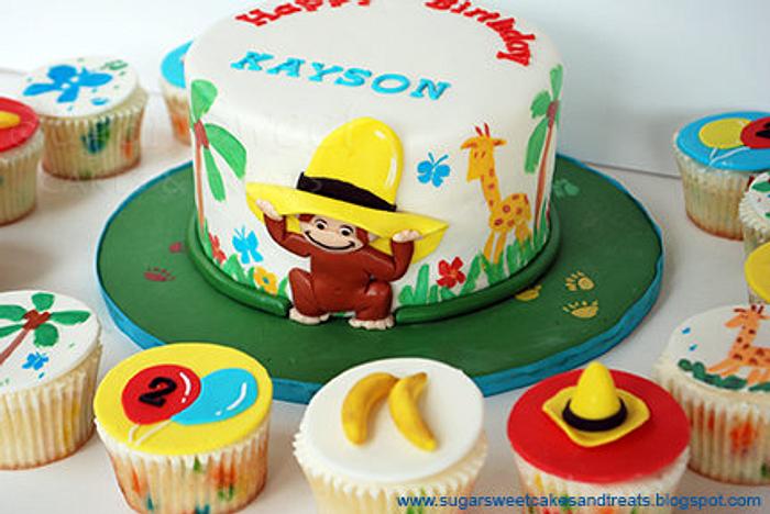 Curious George Painting Cake & Cupcakes