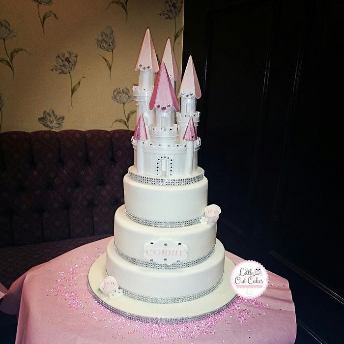 princess castle christening cake 