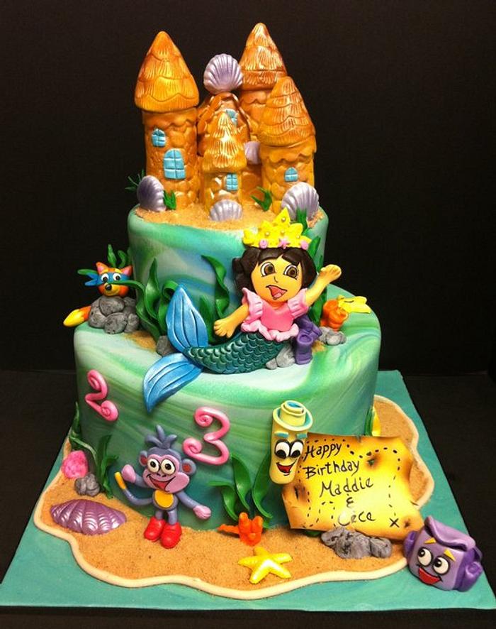 Dora mermaid birthday cake