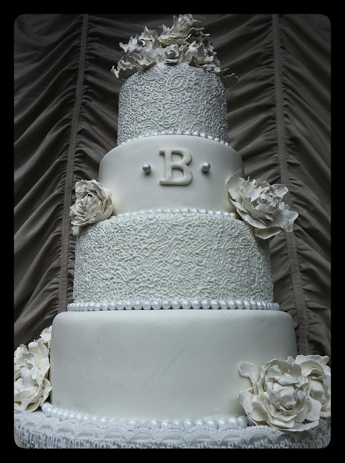 White Wedding Henna Style Cake