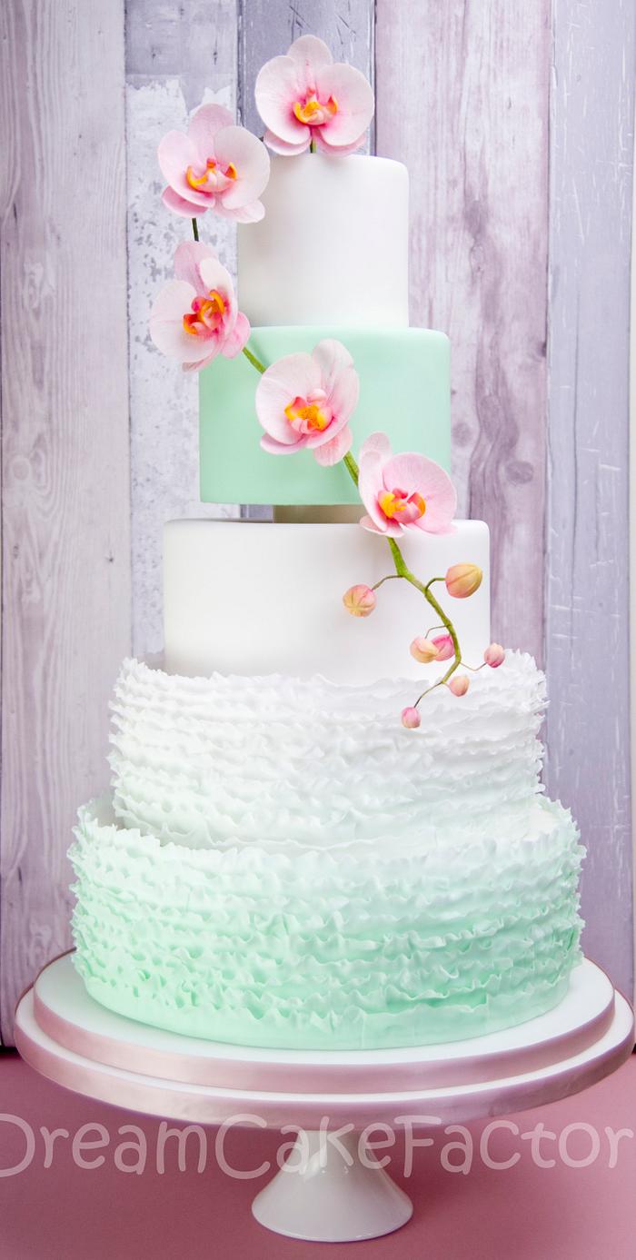 mint ruffles with orchids