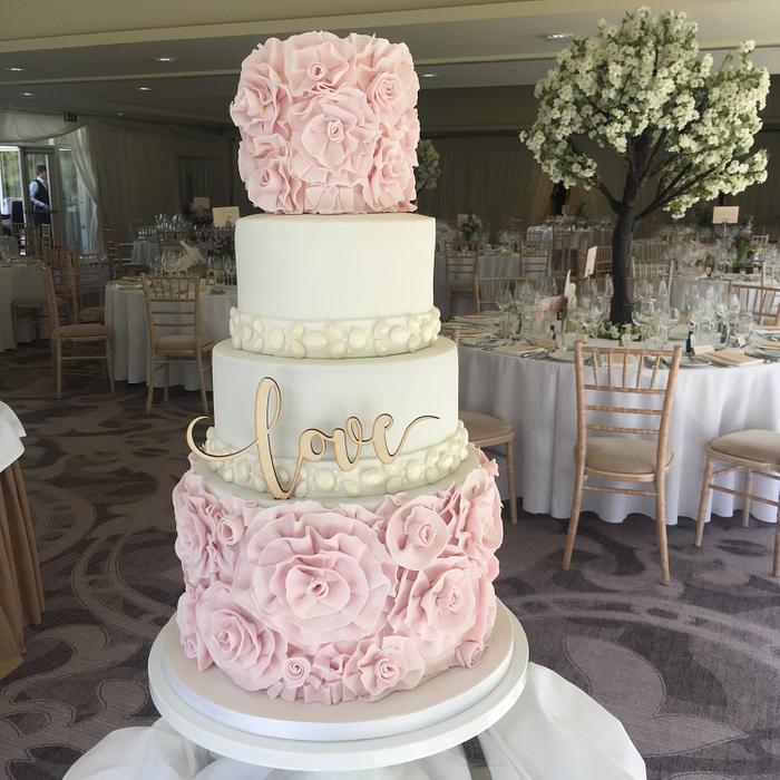 Floral ruffle wedding cake 
