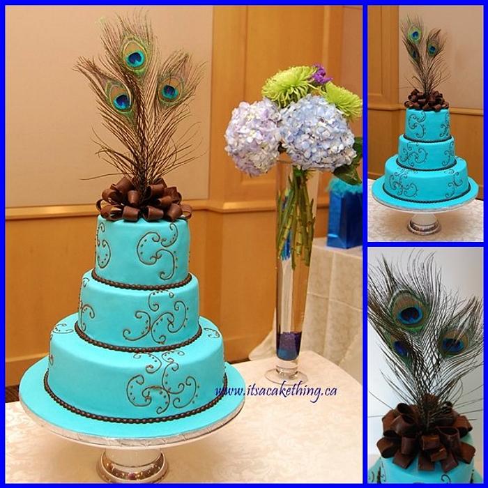 Peacock Feather Theme Bridal Shower Cake 