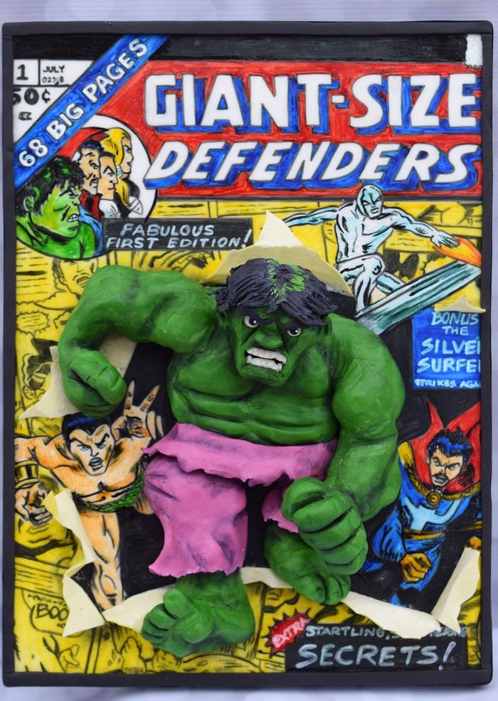 2D comic book with 3D Hulk Busting out!