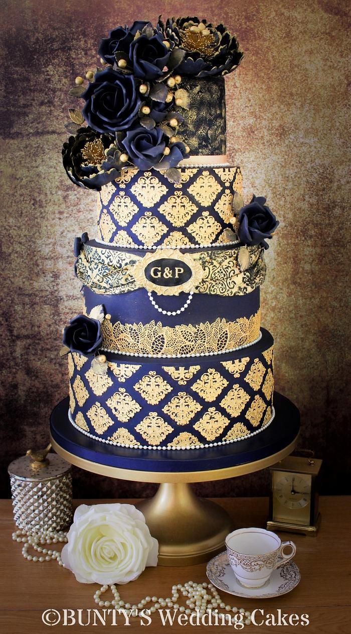 Navy Steampunk Wedding Cake