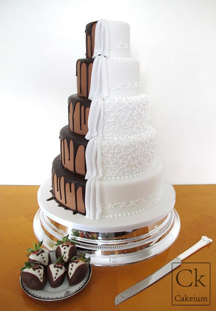 2 Sided Wedding Cake-Chocolate meets classic