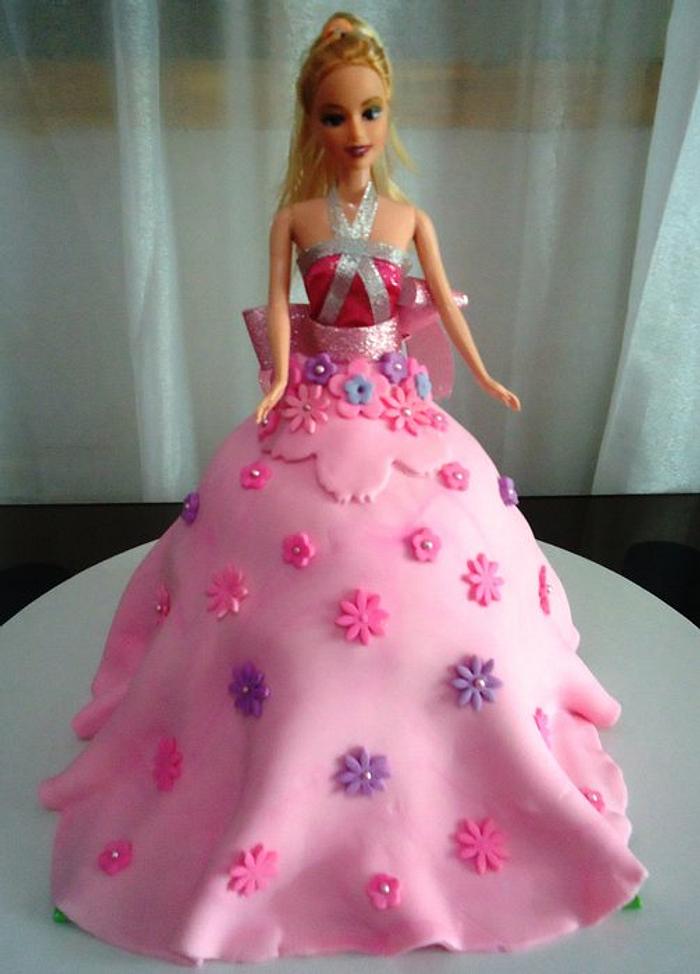 My First Fondant Covered Barbie Doll Cake