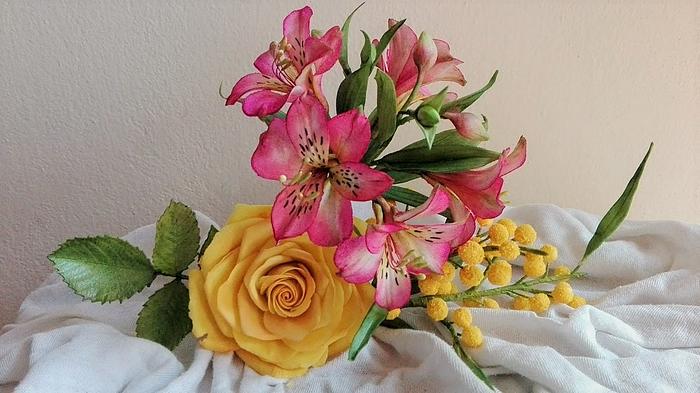 Alstroemeria, rose and mimosa