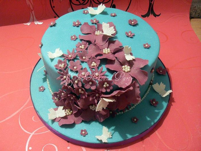 flowers and butterflies cake 