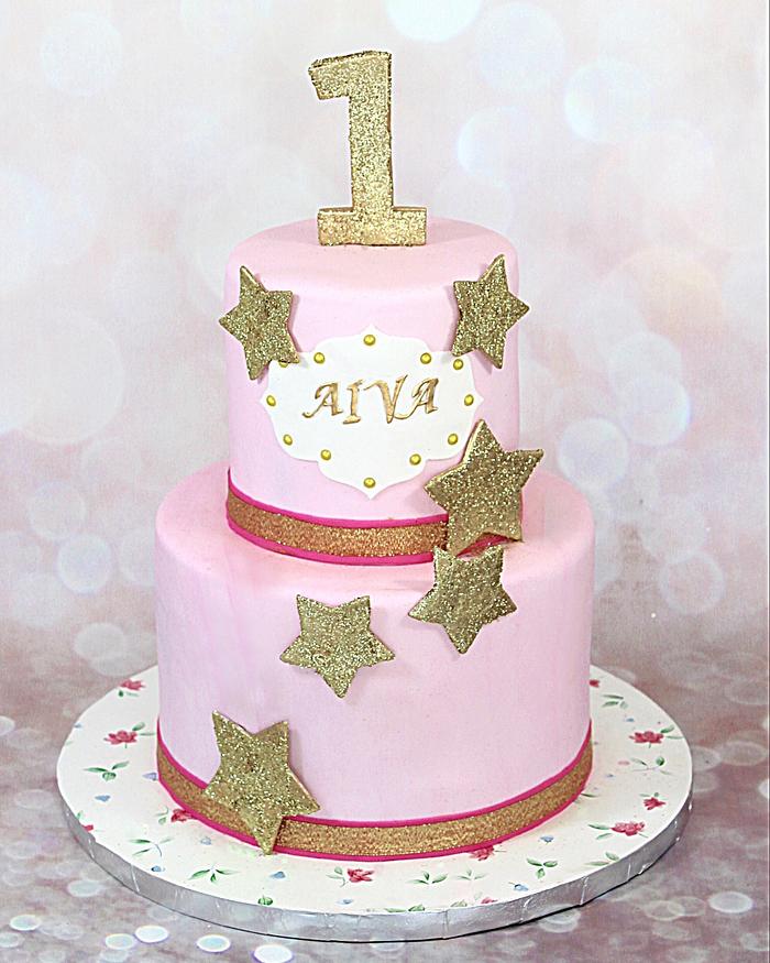 Pink and gold birthday cake
