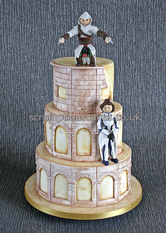 Gaming Themed Wedding Cake (Mass Effect & Assassins Creed)