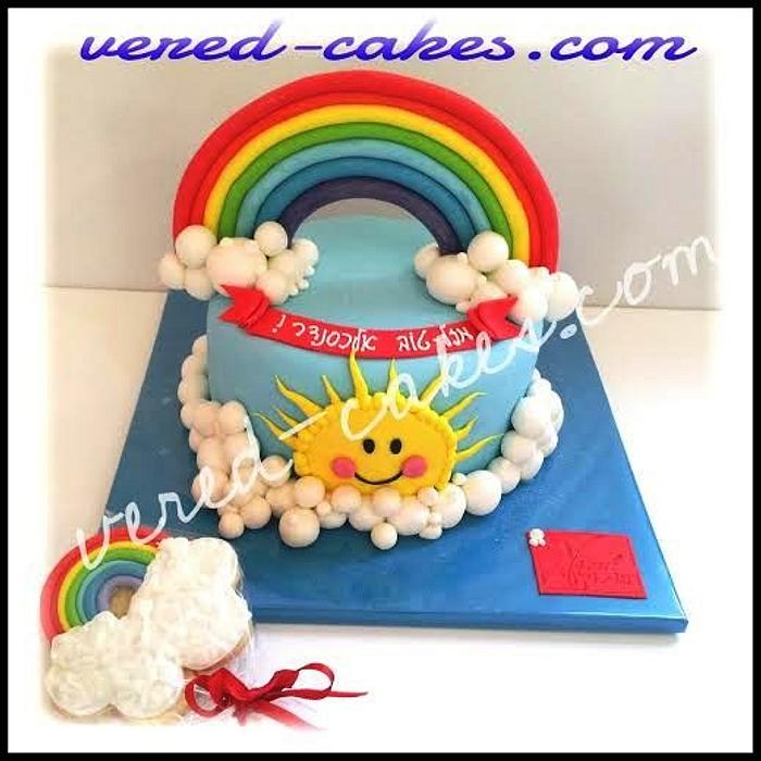 Rainbow cake and matching cookies