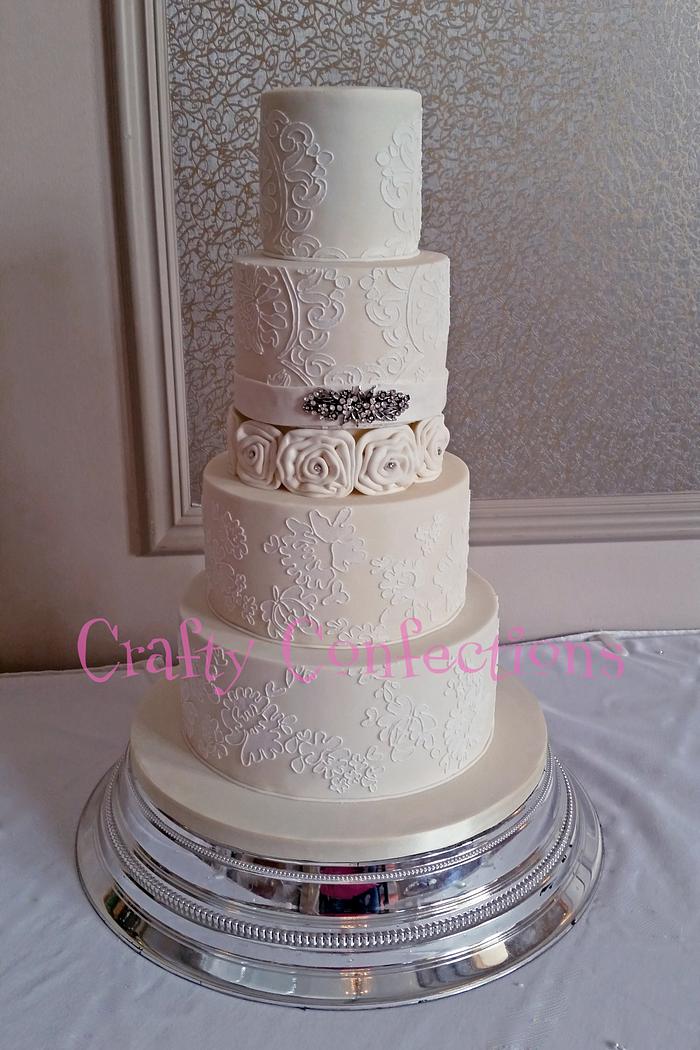 Lace wedding dress cake