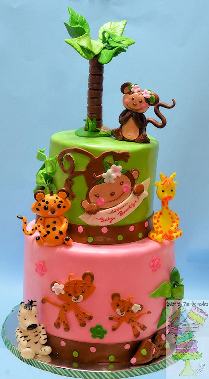 Jungle Theme For Girl Baby Shower Cake - Decorated Cake - CakesDecor