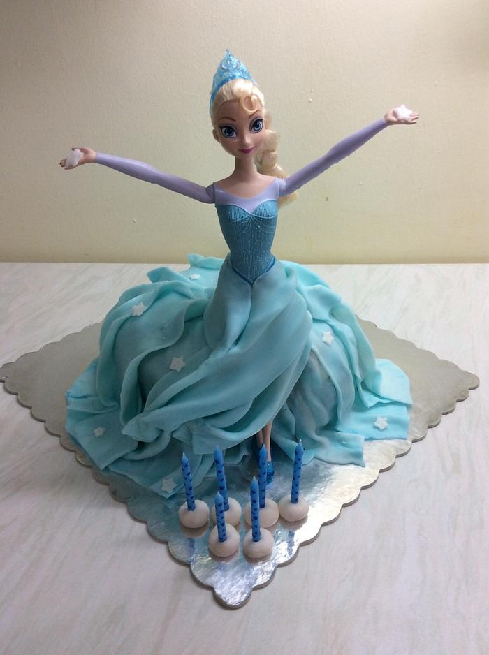 Elsa doll cake