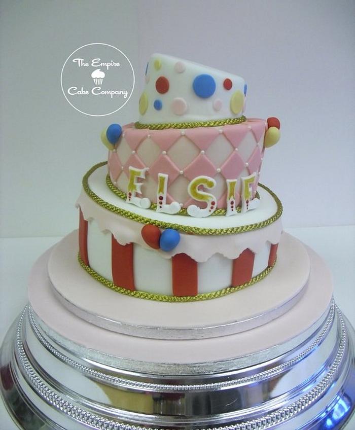 3 tier topsy turvy circus cake