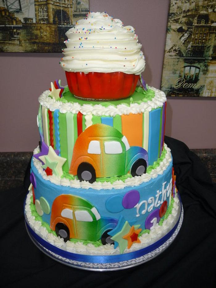 Groovy car cake with smash cake