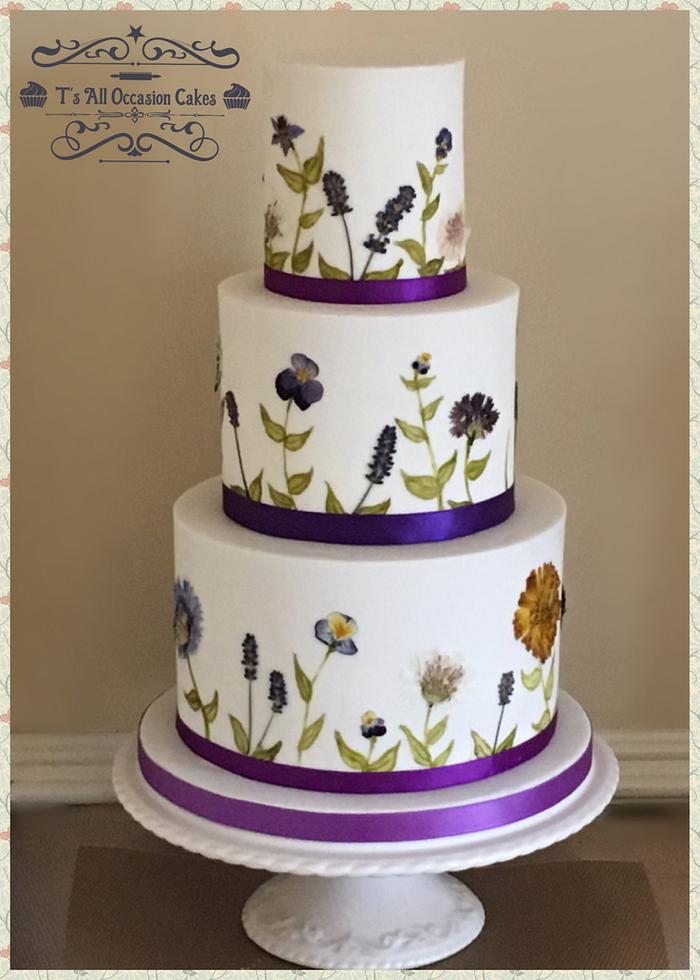 Edible pressed flowers wedding cake