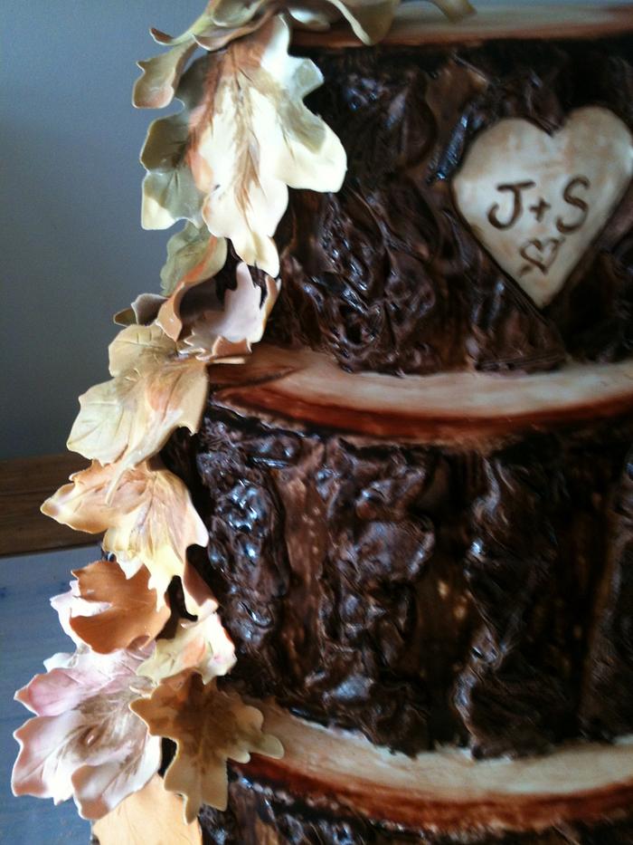 Tree trunk wedding cake.