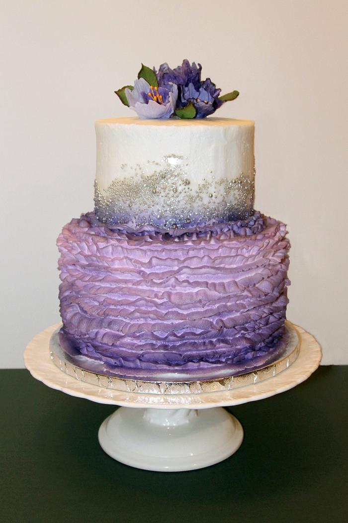 Purple Ruffle and Tulip shower cake