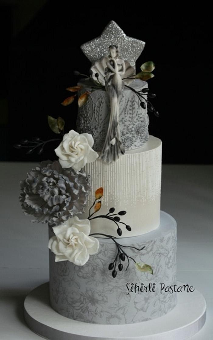 Gray Floral Cake