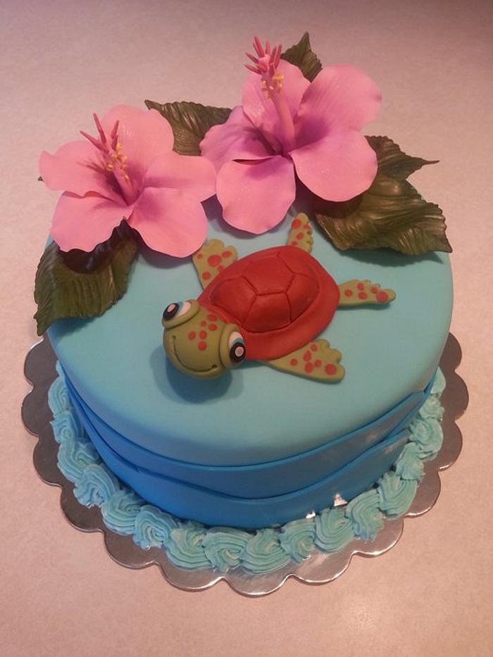 Turtle and hibiscus Birthday Cake