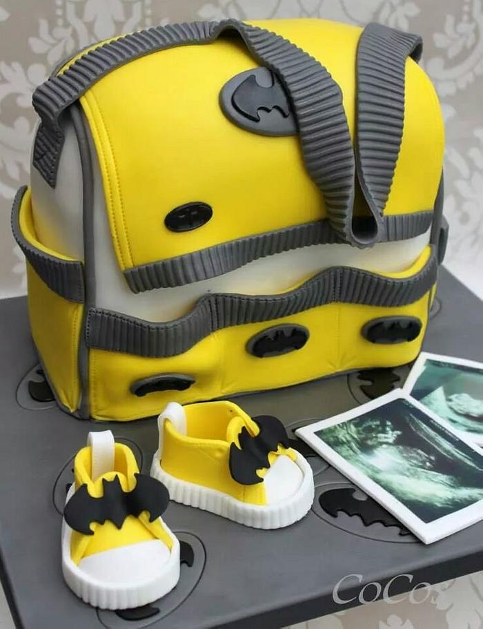 batman themed baby shower / nappy bag cake 
