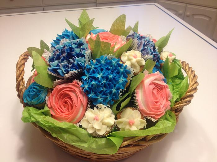 Basket of Flower Cupcakes