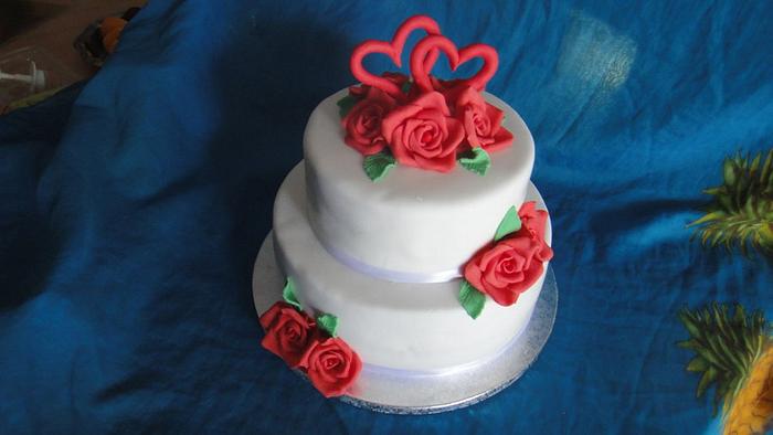 Red and White wedding cake.