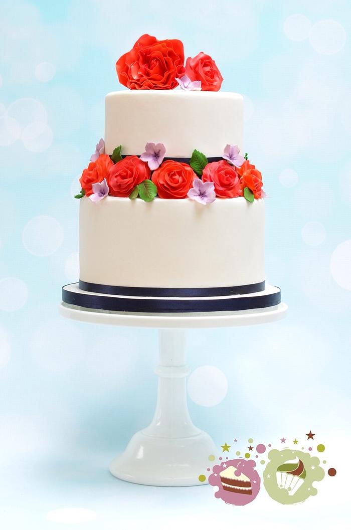 Bright roses wedding cake