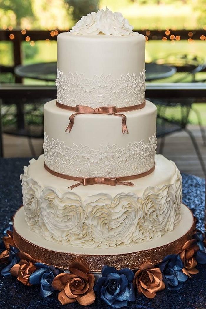 Heart ruffles and Lace Wedding Cake