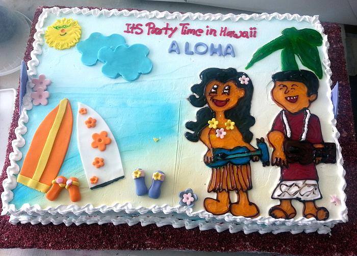 Hawaiian Theme Cake : Surf Board & Flip Flops