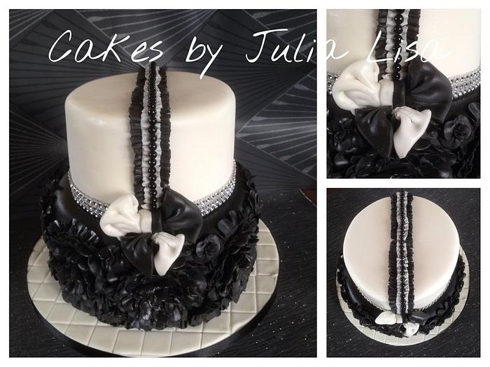 Black & White two tier ruffle cake