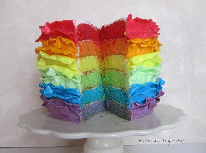 Rainbow Cake with Ruffles
