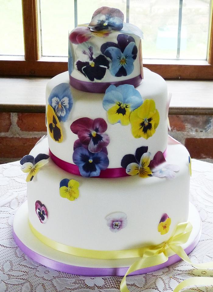 Falling Pansies and Violets wedding cake