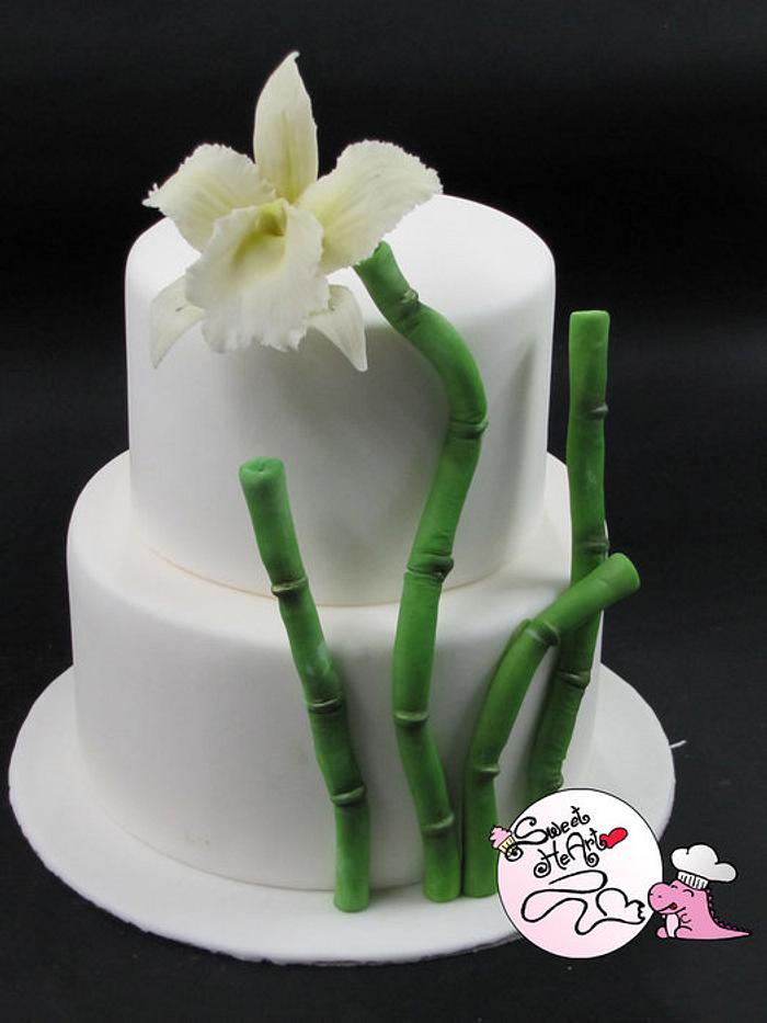 Bamboo & Orchid Wedding Cake