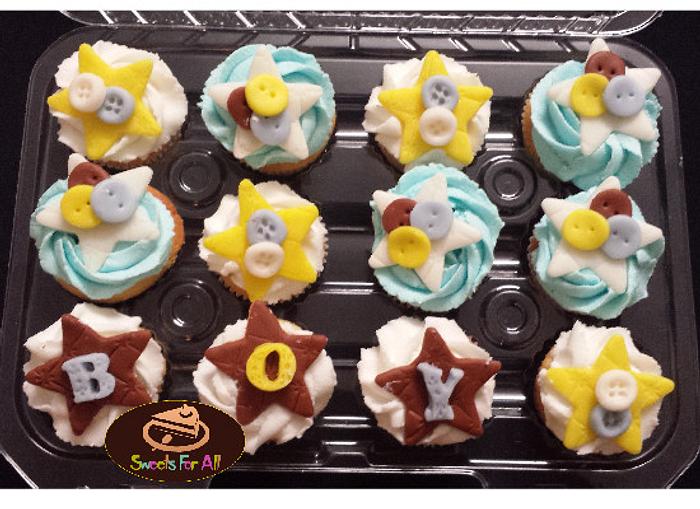 Baby Shower Boy Cupcakes with fondant toppers