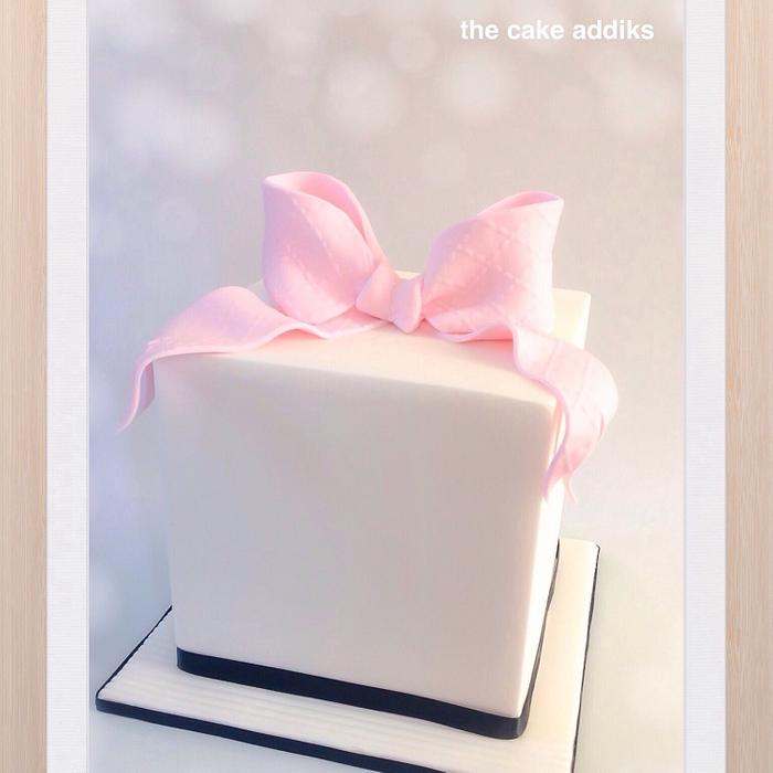 Square Cake with Dainty Pink Bow