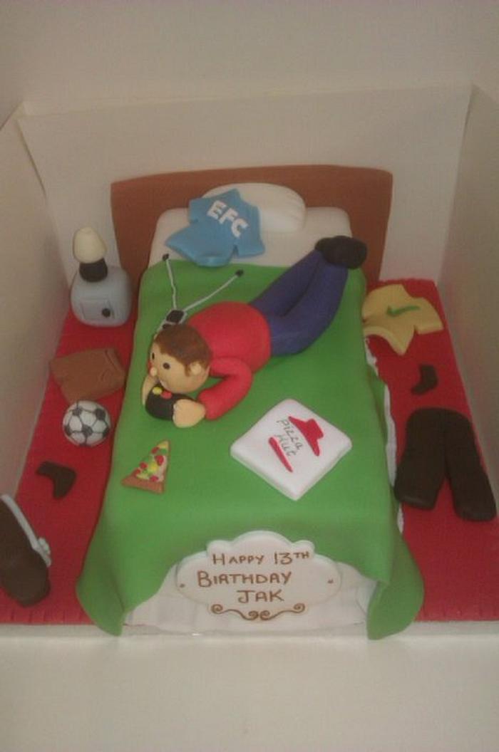 Boy on a bed cake