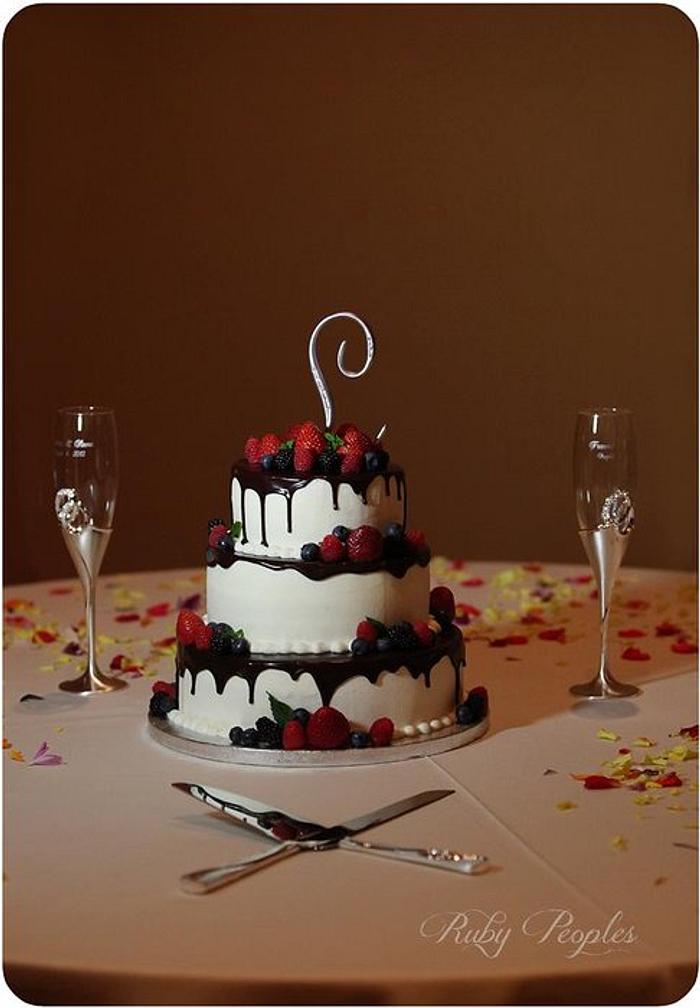 Fruit and chocolate wedding cake