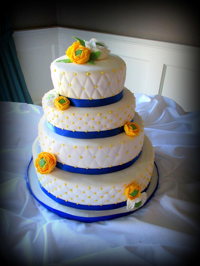 Royal blue and yellow Quilted Wedding cake
