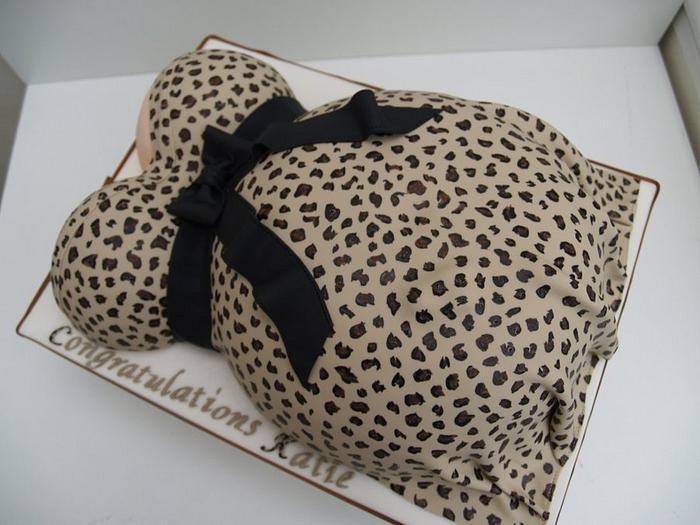 Leopard print baby bump , baby shower cake