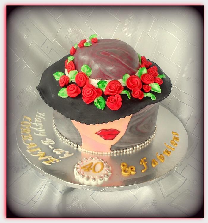 "Madame in fancy hat" cake
