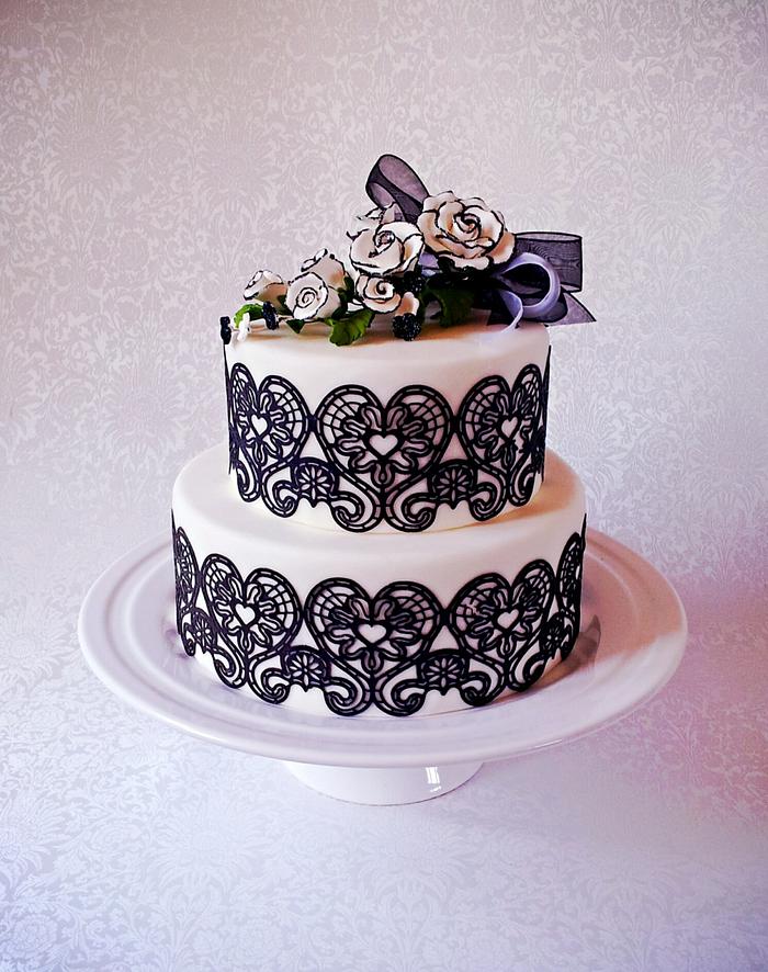 Monochrome lace cake