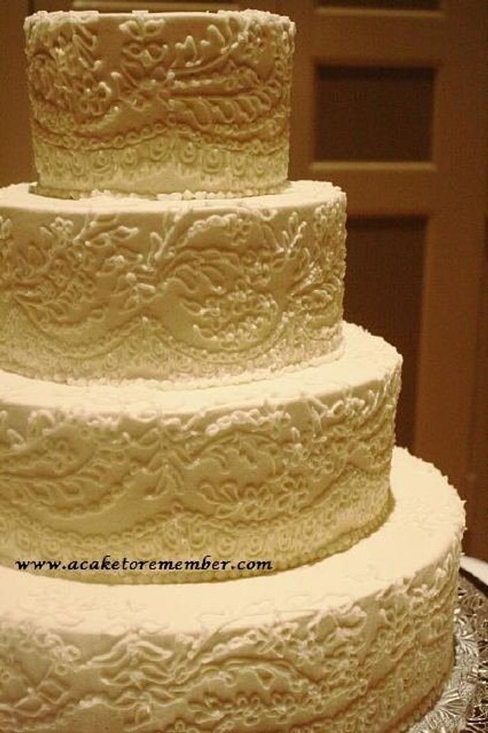 Buttercream piped lace cake